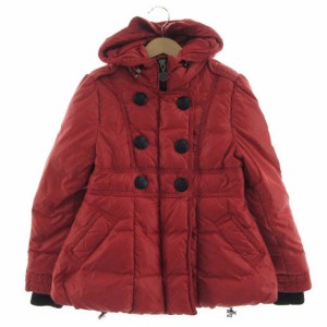 【中古】モンクレール MONCLER ダウンジャケット フーディー ロゴワッペン ダブルジップ ダウン80％ レッド 赤 128