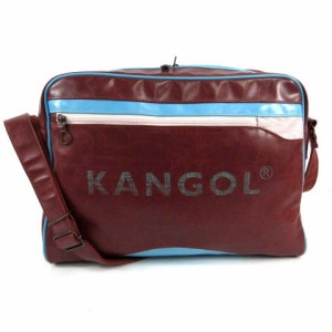 【中古】カンゴール KANGOL ショルダーバッグ 鞄 ロゴプリント フェイクレザー ブラウン 茶 ホワイト 白 水色 メンズ