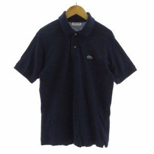 【中古】ラコステ LACOSTE ポロシャツ 半袖 ロゴワッペン コットン 日本製 ネイビー 紺 3 メンズ