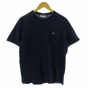 【中古】ラコステ LACOSTE Tシャツ EXCLUSIVE EDITION 胸ポケ ポケT ロゴワッペン 半袖 鹿の子 コットン 日本製 紺 5