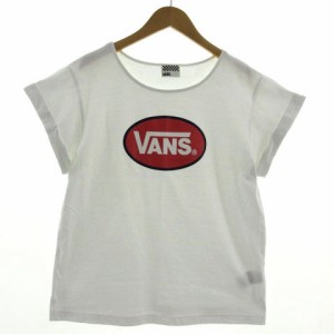 【中古】バンズ VANS Ｔシャツ 半袖 ロゴプリント コットン ホワイト 白 レッド 赤 ネイビー 紺 F レディース