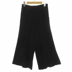 【中古】ザラ ZARA パンツ ニット リブ ワイドパンツ ウエストゴム シンプル 無地 ブラック 黒 M レディース