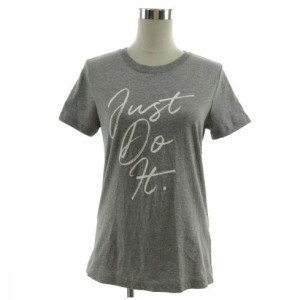 【中古】ナイキ NIKE Ｔシャツ 半袖 JUST DO IT プリント コットン グレー ホワイト 白 L レディース