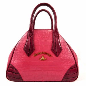 【中古】ヴィヴィアンウエストウッド Vivienne Westwood ANGLOMANIA ハンドバッグ 鞄 レザー 型押し ロゴ ピンク 赤系