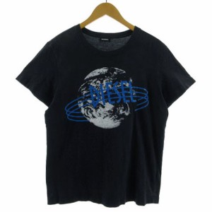 【中古】ディーゼル DIESEL Tシャツ 丸首 半袖 ロゴプリント コットン ネイビー 紺 M メンズ