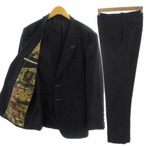 【中古】PAUL SMITH COLLECTION individual order スーツ ジャケット ステッチ  パンツ ストライプ 紺 青 グレー LX