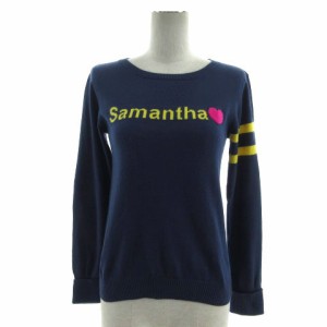 【中古】Samantha Thavasa ニット ロゴ ライン 長袖 コットン混 ネイビー系 ネイビーブルー 黄色 ピンク S