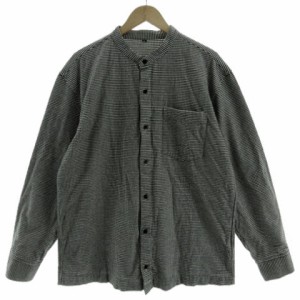 【中古】無印良品 良品計画 シャツ ネルシャツ バンドカラー 長袖 コットン ギンガムチェック 黒 白 XL
