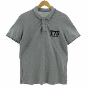【中古】ティンバーランド Timberland ポロシャツ ロゴ刺繍 半袖 コットン混 グレー ネイビー 紺 L メンズ