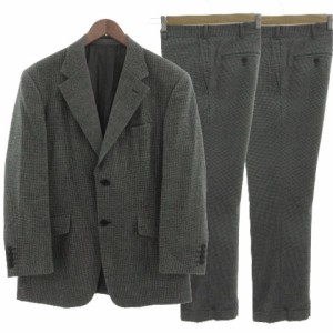 【中古】TAKEO KIKUCHI スーツ パンツ2枚セット ジャケット パンツ 裾ダブル 日本製 起毛 ウール 千鳥格子 黒 グレー