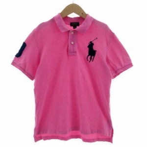 【中古】POLO RALPH LAUREN ポロシャツ ビッグポニー刺繍 半袖 ナンバリング ピンク 紺 M（10-12） 150/76