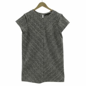 【中古】ザラ ベーシック ZARA BASIC ワンピース フレンチスリーブミディ丈 総柄 ブラック 黒 ホワイト 白 L