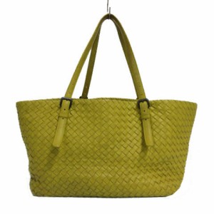 【中古】ボッテガヴェネタ BOTTEGA VENETA イントレチャート トートバッグ レザー 黄緑系 うぐいす色 レディース