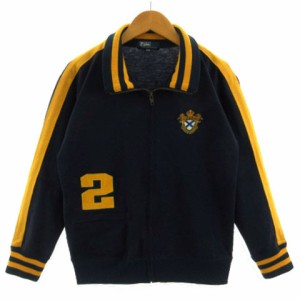 【中古】Polo by Ralph Lauren ジャケット スタンドカラー ロゴエンブレムワッペン 長袖 ライン 紺 黄色系 150