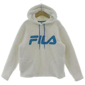 【中古】フィラ FILA フリースパーカー 52112 ボア プルオーバー ロゴ ホワイト 白 水色 M レディース