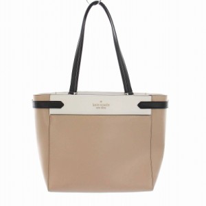 【中古】ケイトスペード KATE SPADE STACI ステイシー カラーブロック レザー ラップトップ トートバッグ ベージュ 白