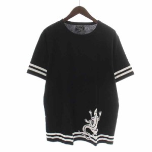 【中古】アニエスベー agnes b. F.et H. Tシャツ カットソー 半袖 クルーネック プリント XL 黒 ブラック 白 ホワイト