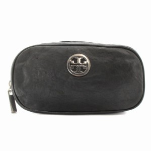 【中古】トリーバーチ TORY BURCH ポーチ 小物入れ 化粧ポーチ レザー ロゴ 黒 ブラック /NW10 ■OM レディース