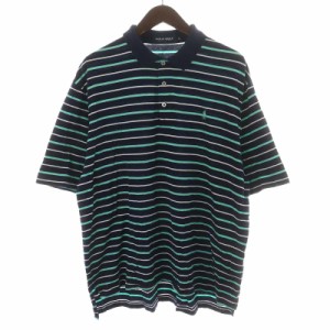 【中古】ポロゴルフ ラルフローレン POLO GOLF RALPH LAUREN ポロシャツ 半袖 ボーダー LL ライトグリーン 紺