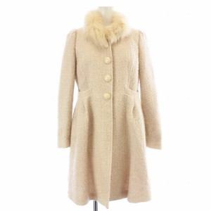 【中古】ジルスチュアート JILL STUART ノーカラーコート ロング ツイード フォックスファー ウール S ベージュ