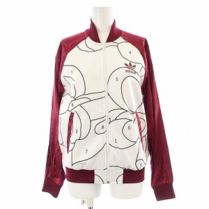 【中古】アディダスオリジナルス Rita Ora Track Jacke トラックジャケット ジップアップ 切替 総柄 麻 リネン混 L 赤