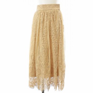 【中古】ジルスチュアート JILL STUART ローラレースロングスカート フレア ギャザー ペチコート付き 2 M ベージュ