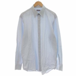 【中古】ヴェルサーチクラシック VERSACE CLASSIC ワイシャツ ドレスシャツ メタルボタン 長袖 43/17 XL 水色
