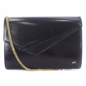 【中古】ハナエモリ HANAE MORI ショルダーバッグ クラッチバッグ セカンド パーティ 2way チェーン レザー 黒