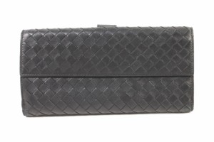 【中古】ボッテガヴェネタ BOTTEGA VENETA イントレチャート 長財布 Wホック レザー 黒 ブラック 134075 ayy0423 レディース