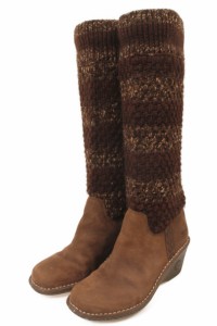 中古 アグ Ugg ブーツ ロング ニット ウエッジソール 23 茶 ブラウン