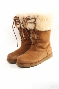 【中古】アグ オーストラリア UGG australia W BARBARIN ムートン ブーツ レースアップ 25 ベージュ 1003533 ayy0521