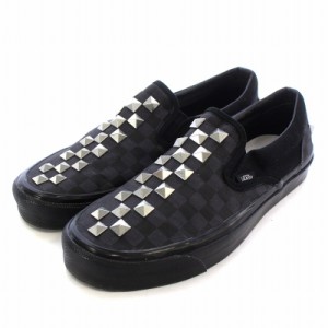 【中古】VANS CLASSIC SLIP ON STUD CHECK シューズ スタッズ チェック柄 キャンバス US10 28.0cm 黒 ブラック