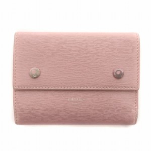 【中古】セリーヌ CELINE フォールデッド マルチファンクション ドラムドカーフスキン 三つ折り財布 レザー ピンク