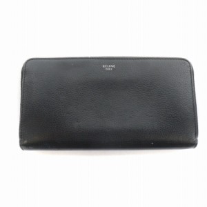 【中古】セリーヌ CELINE 長財布 ウォレット ラージジップド マルチファンクション ラウンドファスナー レザー 黒