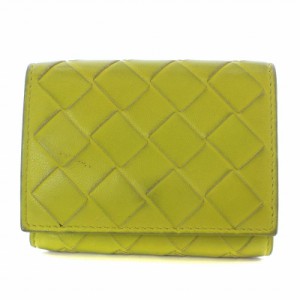 【中古】ボッテガヴェネタ BOTTEGA VENETA マキシイントレチャート 三つ折り財布 ミニウォレット レザー 黄