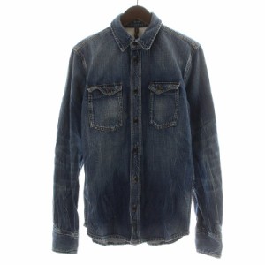 【中古】ヌーディージーンズ nudie jeans デニムシャツ カジュアルシャツ 長袖 インディゴ USED加工 S 青 ブルー /AQ