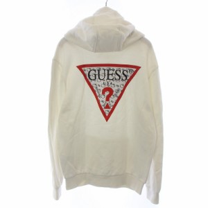 【中古】ゲス GUESS × HelloKitty ハローキティ PATTERN TRIANGLE LOGO パーカー 長袖 プルオーバー ロゴ M 白