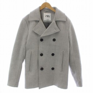 【中古】ザラ ZARA Pコート ピーコート ショート 総裏地 S ライトグレー /KW ■GY35 メンズ