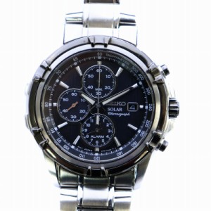 【中古】セイコー SEIKO 海外モデル 腕時計 ソーラー クロノグラフ デイト 黒文字盤 シルバーカラー V172-0AJ0 /AQ