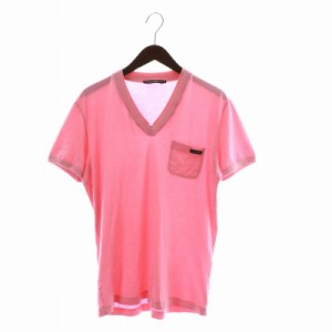 【中古】ドルチェ&ガッバーナ ドルガバ DOLCE&GABBANA Tシャツ カットソー 半袖 Vネック ロゴ 52 XL ピンク