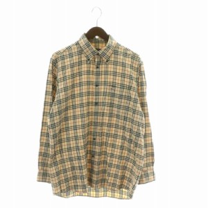 【中古】バーバリーブラックレーベル BURBERRY BLACK LABEL ボタンダウンシャツ 長袖 ノバチェック ロゴ 3 L ベージュ