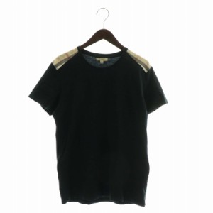 【中古】バーバリー ロンドン BURBERRY LONDON Tシャツ カットソー 半袖 切替 ノバチェック クルーネック M 黒