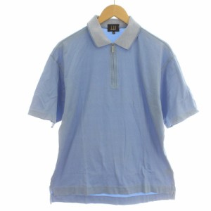 【中古】ダンヒル dunhill ポロシャツ 半袖 ハーフジップ ロゴ刺繍 M 水色 ライトブルー /IR ■GY31 メンズ