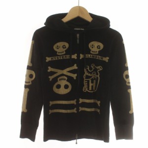 【中古】ヒステリックグラマー ミニ HYSTERIC GLAMOUR MINI ジップアップパーカー ベロア ドクロ スカル 総柄 130 黒