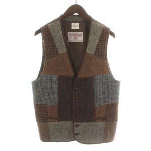 【中古】パパス Papas ハリスツイード Harris Tweed ツイードベスト ジレ ウール パッチワーク M グレー 茶