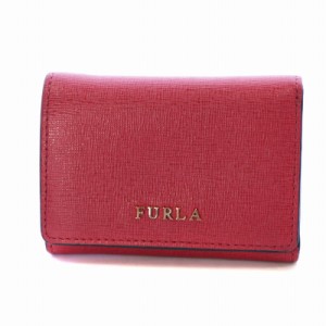 【中古】フルラ FURLA バビロン ミニトリフォールド 三つ折り財布 ボックス型小銭入れ ロゴ ゴールド金具 赤