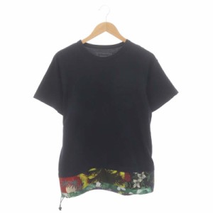 【中古】ソフネット SOPHNET. 19SS ボタニカル柄フェイクレイヤードTシャツ カットソー ドローコード 切替 半袖 S 紺