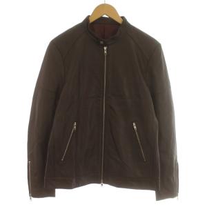 美品　バーニーズニューヨーク　レザージャケット　ノーカラー　羊革　キャメル　L 美品 バーニーズニューヨーク レザージャケット ノーカラー 羊革