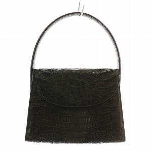 美品★ロダニア ワニ革 カイマン ハンドバッグ ブラック クラウン部位 黒 ワニ革カイマン長財布・クラウンブラック/Wステッチ/ジャバラ