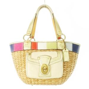 【夏本番！】COACH かごバッグ ベージュ/ブラック 中古・古着通販】COACH (コーチ) カゴバッグ ベージュ｜ブランド